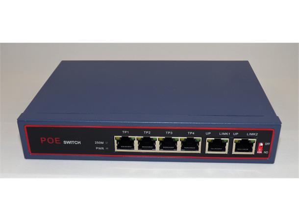 PoE switch 4x PoE og 2x TP, ext. pwr 4x PoE 10/100-TP + 2x uplink