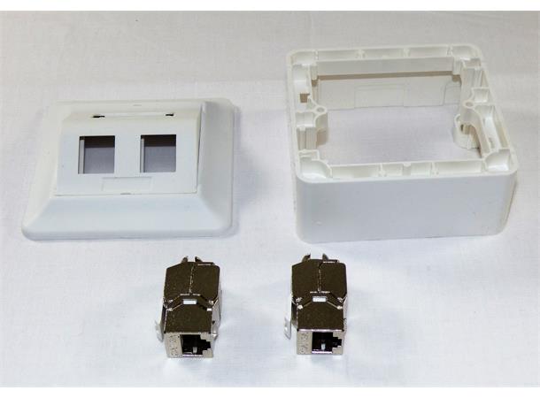 Smartbox påvegg polarhvit m/2xCat6A STP Nettverksuttak inkl. moduler 84x84x57