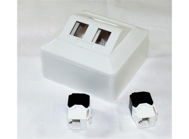 Smartbox påvegg polarhvit m/2xCat6A UTP Nettverksuttak inkl. moduler 84x84x57